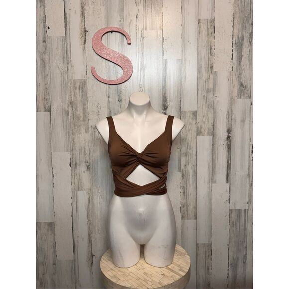 Brown Twist Front Wrap Crop Top – Size Small - Picture 1 of 6